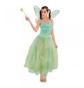 The image shows a child dressed in a fairy costume set, which includes a pink dress, matching wings, and a wand, all designed for a party or dress-up occasion