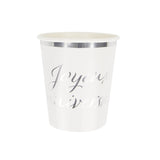 Lot de 8 gobelets en papier 200ml argentés imprimés Joyeux Anniversaire, certifiés FSC, 300gr, jetables et écologiques, design festif pour fête d'anniversaire