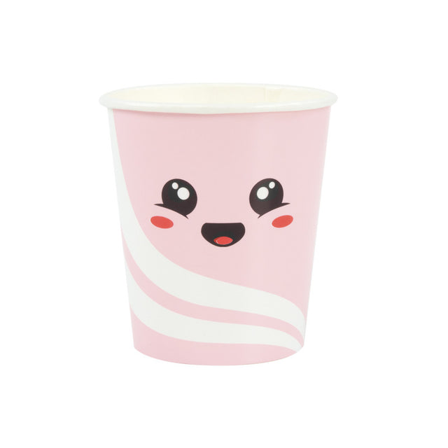 Pack de 8 gobelets 200 ml Sweety Junk Food, motif exclusif , en papier FSC avec intérieur PLA compostable, idéal pour anniversaire et fête à thème