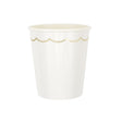 Gobelets festonnés blancs et or 200ml en papier FSC avec intérieur PLA (amidon de maïs), gobelets jetables élégants pour fête, mariage ou anniversaire, lot de 8
