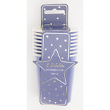 Gobelets anniversaire festonnés bleu majorelle et or – lot de 8 – 200 ml