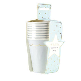 Gobelets festonnés bleu pastel et or – papier FSC – lot de 8 – 200 ml – fête
