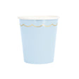 Gobelets festonnés bleu pastel avec liseré doré 200 ml, lot de 8 en carton FSC, vaisselle jetable élégante pour anniversaire, baby shower et fêtes thème sirène