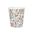 Gobelets festonnés 200 ml motif fleurs avec galon doré, lot de 8 en carton et film PLA (amidon de maïs), papier FSC, gobelets jetables pour fête et anniversaire