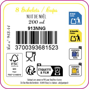 Gobelets Nuit de Noël – lot de 8 – 200 ml PLA compostable