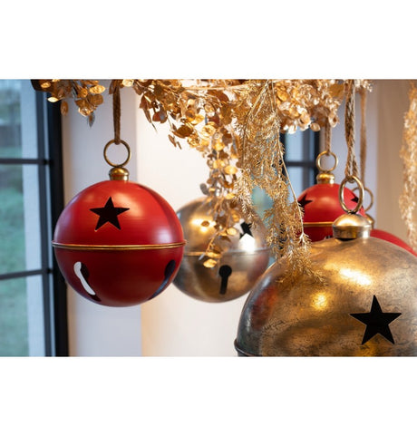 Grand grelot métal rouge et or – décoration de Noël à suspendre – 2 tailles