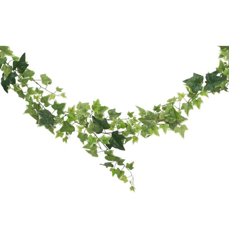 The image shows a decorative garland made of artificial variegated ivy leaves, designed for party or event decoration.