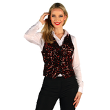 Gilet Paillettes Femme Westend Rouge Noir - Déguisement Soirée Festive