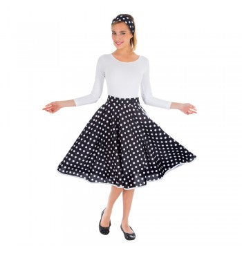 Jupe noire à pois avec foulard – look rétro années 50 – ensemble 2 pièces