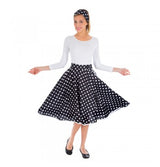 Jupe noire à pois avec foulard – look rétro années 50 – ensemble 2 pièces