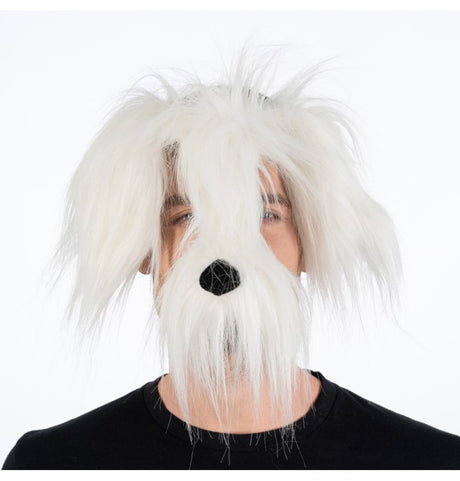 The image shows a white dog mask designed for party or costume use.