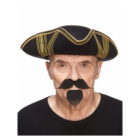The image shows a black fake mustache and goatee set, likely intended as a costume accessory for parties or themed events.