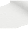 The image shows a white washed cotton tablecloth measuring 125cm x 240cm, displayed on a table in a minimalistic setting.
