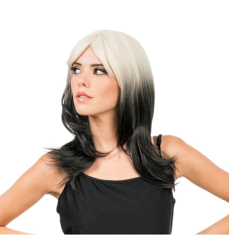 Perruque bicolore noir et blanc – coupe courte – soirée déguisée – femme