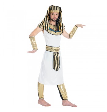 The image shows a deluxe Pharaoh costume set, likely intended for a party or themed event, featuring multiple accessories.
