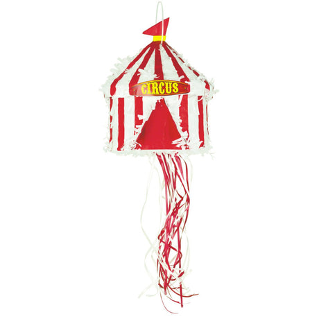 Pinata cirque vintage 27×27×35 cm pour anniversaire enfant, design exclusif, avec ficelles pour tirer ou à frapper yeux bandés, décoration fête thème cirque