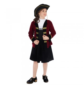 The image features a "Pirate Lady Mary" costume set, designed for party or event use, displayed on a mannequin or model. The costume includes multiple themed accessories and garments