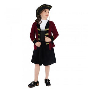 The image features a "Pirate Lady Mary" costume set, designed for party or event use, displayed on a mannequin or model. The costume includes multiple themed accessories and garments