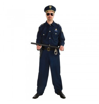 The image shows a police-themed costume set consisting of five pieces, designed for party or dress-up occasions.