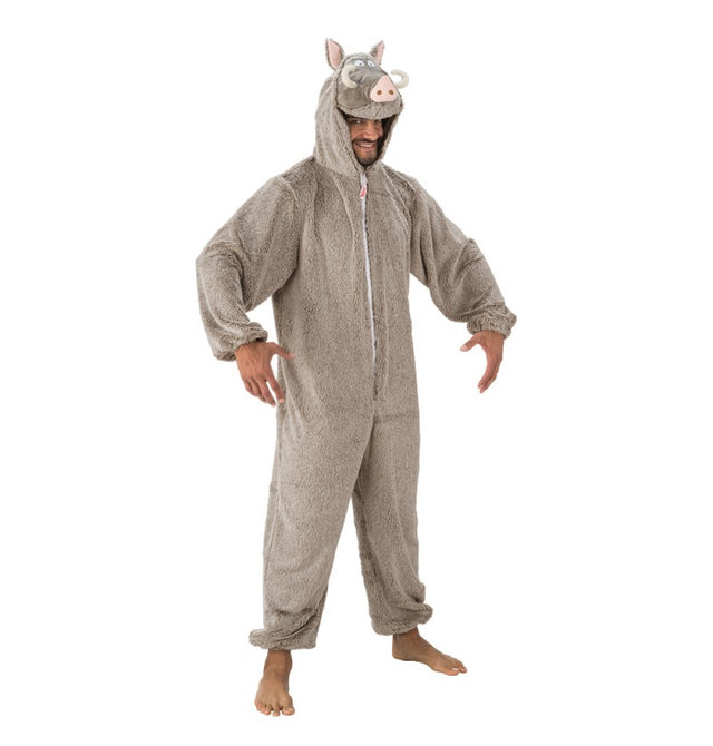 The image shows a large, realistic wild boar prop, likely intended for party decoration, particularly for themes related to Asterix or medieval banquets.