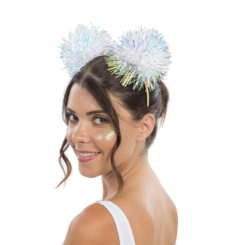 Serre-tête pompons irisés – accessoire fête & anniversaire – 1 pièce