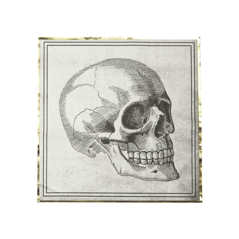 Serviettes en papier 33x33 cm pour Halloween, pack de 16, 3 plis, motif crâne au recto et cœur anatomique au verso, certifiées FSC, décoration de table éco-responsable