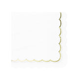 Serviettes festonnées blanches et or 33x33cm en papier FSC, 3 plis (18 g) avec galon doré, pack de 16, élégantes pour mariage, baptême et fêtes