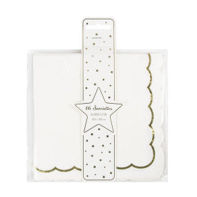 Serviettes festonnées blanches et or – lot de 16 – 33 x 33 cm, papier FSC