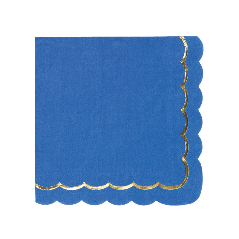 Serviettes papier festonnées bleu majorelle avec galon doré, 33x33 cm, pack de 16, élégantes pour table de fête, anniversaires et décorations festives