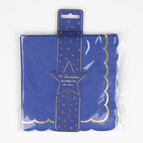 Serviettes festonnées bleu marine et or – papier FSC – lot de 16 – 33 x 33 cm