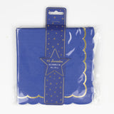 Serviettes festonnées bleu marine et or – papier FSC – lot de 16 – 33 x 33 cm