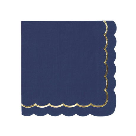 Serviettes festonnées bleu marine et or 33x33 cm en papier FSC, lot de 16, serviettes jetables élégantes pour table de fête, mariage ou cocktail