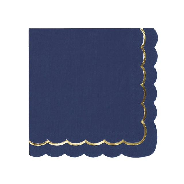 Serviettes festonnées bleu marine et or 33x33 cm en papier FSC, lot de 16, serviettes jetables élégantes pour table de fête, mariage ou cocktail