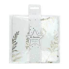 Serviettes festonnées fougère –  – lot de 16, blanc et or 33×33 cm