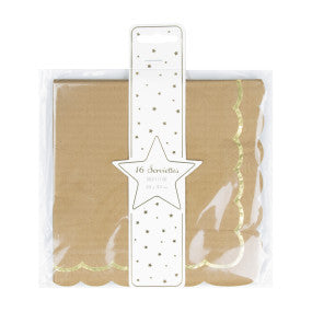 Serviettes festonnées kraft et or – lot de 16 – 33×33 cm –
