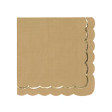 Serviettes festonnées kraft avec galon doré, 33x33 cm, 3 plis, papier FSC, lot de 16, idéales pour fêtes, anniversaires et mariages