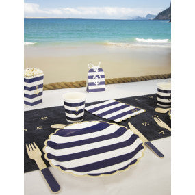 Serviettes festonnées marinière & or – lot de 16 – 33×33 cm
