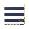 Serviettes papier festonnées 33x33cm motif marinière avec galon doré, 18 g, pack de 16, certifiées FSC, idéales pour fêtes et décorations marines