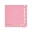 Serviettes festonnées en papier 33x33 cm rose néon avec galon doré, lot de 16, 18 g, idéales pour fêtes et anniversaires