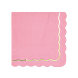Serviettes festonnées en papier 33x33 cm rose néon avec galon doré, lot de 16, 18 g, idéales pour fêtes et anniversaires