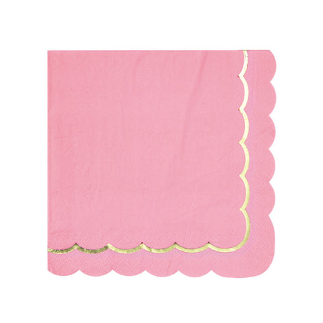 Serviettes festonnées en papier 33x33 cm rose néon avec galon doré, lot de 16, 18 g, idéales pour fêtes et anniversaires