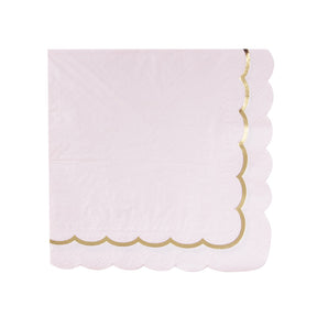 Serviettes festonnées en papier rose pastel 33x33 cm avec galon doré, lot de 16, certifiées FSC, idéales pour baby shower, anniversaire et thème licorne