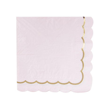Serviettes festonnées en papier rose pastel 33x33 cm avec galon doré, lot de 16, certifiées FSC, idéales pour baby shower, anniversaire et thème licorne