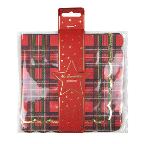 Serviettes festonnées tartan & galon doré – lot de 16 – 33 x 33 cm – Noël