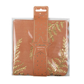 Serviettes  festonnées fougère terracotta et or – lot de 16 – 33x33 cm