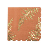 Serviettes festonnées terracotta 33x33 cm à motif fougère doré, 3 plis, paquet de 16, certifiées FSC, serviettes jetables élégantes pour décoration de table