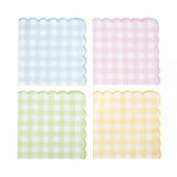 Serviettes papier festonnées 33x33 cm motif vichy pastel (rose, bleu, jaune, vert) lot de 16, certifiées FSC, idéales pour fêtes de printemps et Pâques