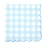 Serviettes en papier festonnées motif vichy bleu pâle 33x33 cm, lot de 16, 18 g, certifiées FSC, idéales pour baby shower et baptême pour décoration de table