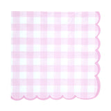 Pack de 16 serviettes festonnées en papier 18 g, motif vichy rose pâle avec galon rose, 33x33 cm, certifiées FSC, idéales pour baby shower et baptême