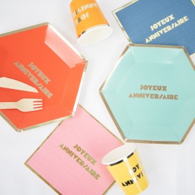 Serviettes anniversaire multicolores – lot de 16 – 33 cm